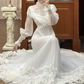 Charming Lace White Prom Dress Long Sleeve A-Line Evening Dress C9805