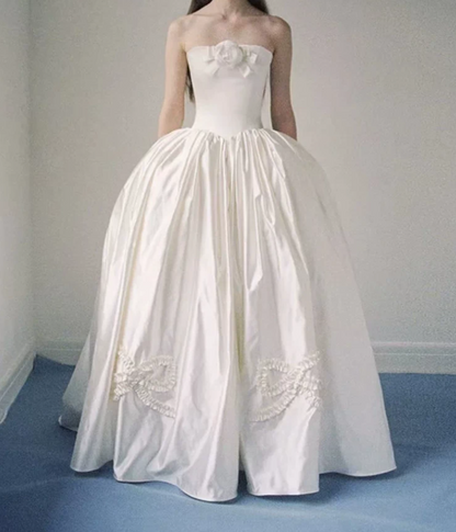 Glamorous Strapless Wedding Dresses Satin Floral Bridal Gowns C9808