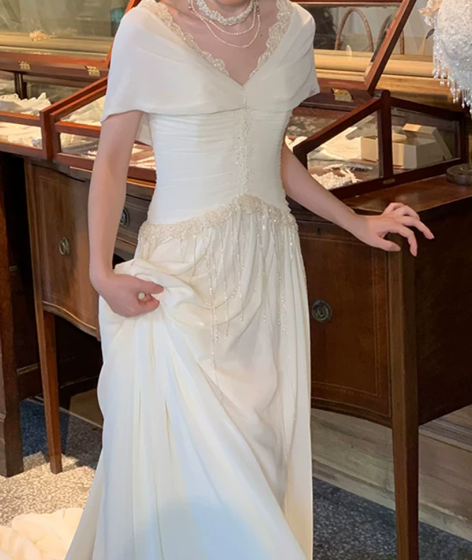 Superbe robe de mariée sirène bustier en satin et tulle, longue et en dentelle, C4563