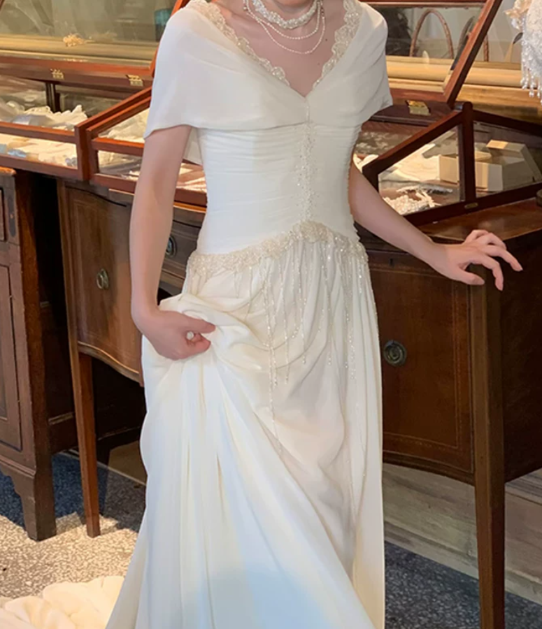 Superbe robe de mariée sirène bustier en satin et tulle, longue et en dentelle, C4563