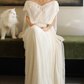 Flowy V Neck Beads Wedding Dresses Ivory Lace A-Line Bridal Dress C9811