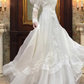 Trendy Square Neck White Prom Dress Appliques Long Sleeve A-Line Evening Dress C9815