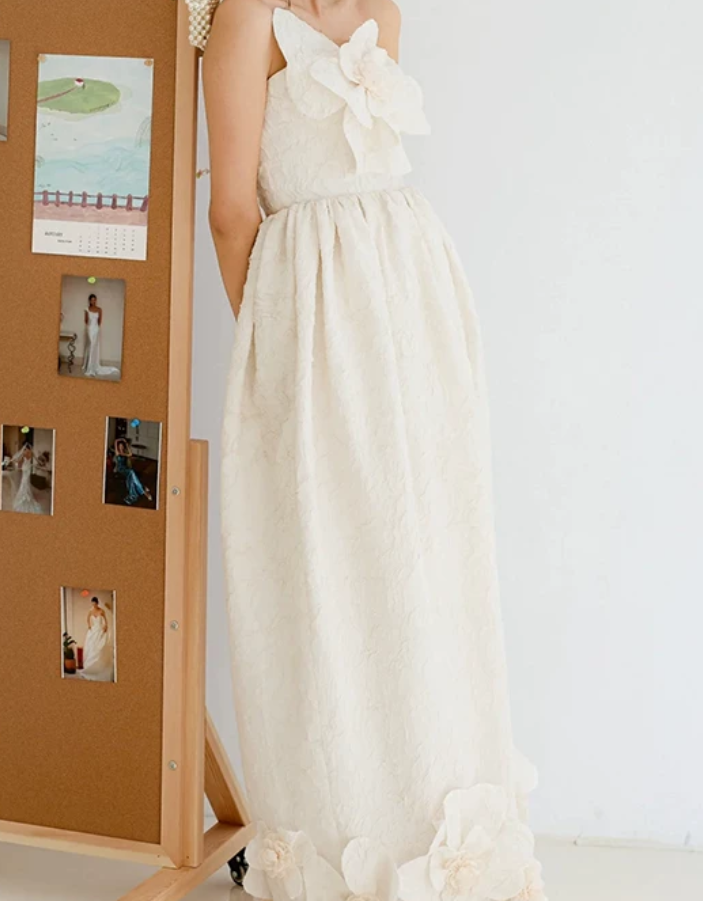 Robe de bal de princesse bustier à volants en satin long, robe de soirée C8117