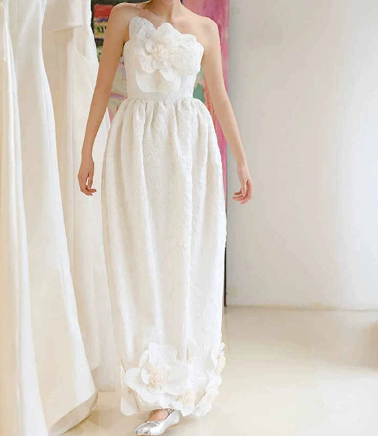 Robe de bal de princesse bustier à volants en satin long, robe de soirée C8117
