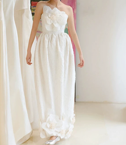 Robe de bal de princesse bustier à volants en satin long, robe de soirée C8117
