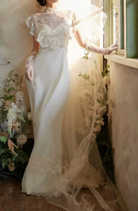 Superbe robe de mariée sirène bustier en satin et tulle, longue et en dentelle, C4563