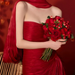 Sexy Strapless Red Prom Dress With Scarf Slit Sheath Evening Dress C9824