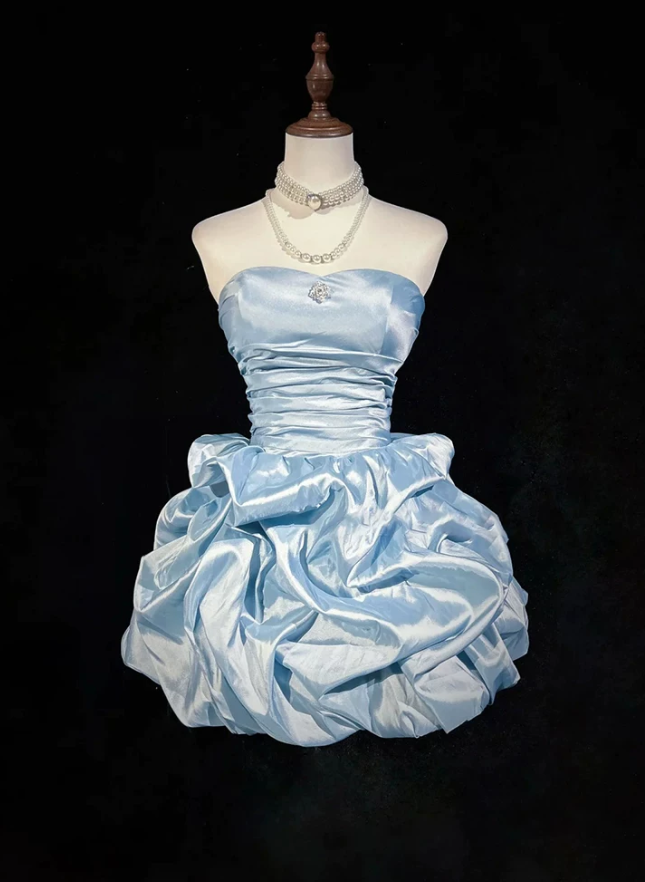 Mini robe de soirée en satin, sans bretelles, sans manches, ligne a, simple, C899