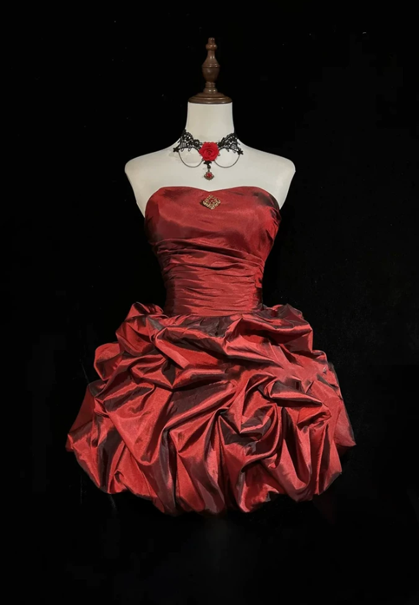 Mini robe de soirée en satin, sans bretelles, sans manches, ligne a, simple, C899