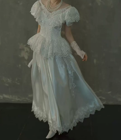 Superbe robe de mariée sirène bustier en satin et tulle, longue et en dentelle, C4563