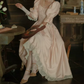 Ornate Square Neck Pink Prom Dress Long Sleeve Sequins Lace A-Line Evening Dress C9830
