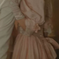 Ornate Square Neck Pink Prom Dress Long Sleeve Sequins Lace A-Line Evening Dress C9830