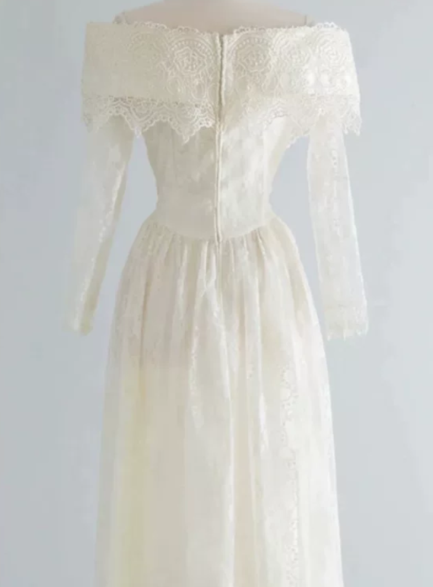 Unique Off-Shoulder Wedding Dresses Long Sleeve Lace A-Line Bridal Dress C9833
