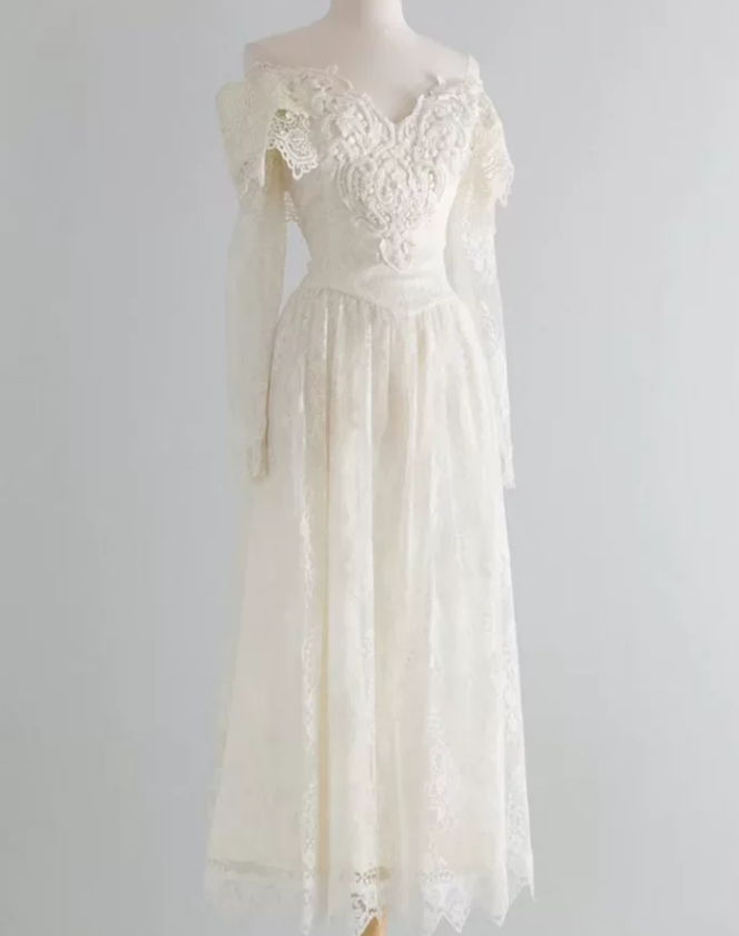 Unique Off-Shoulder Wedding Dresses Long Sleeve Lace A-Line Bridal Dress C9833