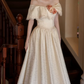 Retro Jewel Neck Lace Wedding Dresses Jacquard A-Line Bridal Dress C9835