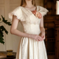 Retro Jewel Neck Lace Wedding Dresses Jacquard A-Line Bridal Dress C9835