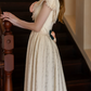 Retro Jewel Neck Lace Wedding Dresses Jacquard A-Line Bridal Dress C9835