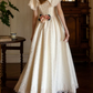 Retro Jewel Neck Lace Wedding Dresses Jacquard A-Line Bridal Dress C9835