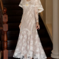 Unique Jewel Neck White Prom Dress Lace Long Sleeve Mermaid Evening Dress C9837