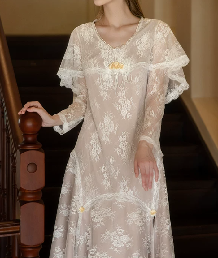 Unique Jewel Neck White Prom Dress Lace Long Sleeve Mermaid Evening Dress C9837