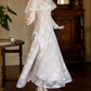 Unique Jewel Neck White Prom Dress Lace Long Sleeve Mermaid Evening Dress C9837