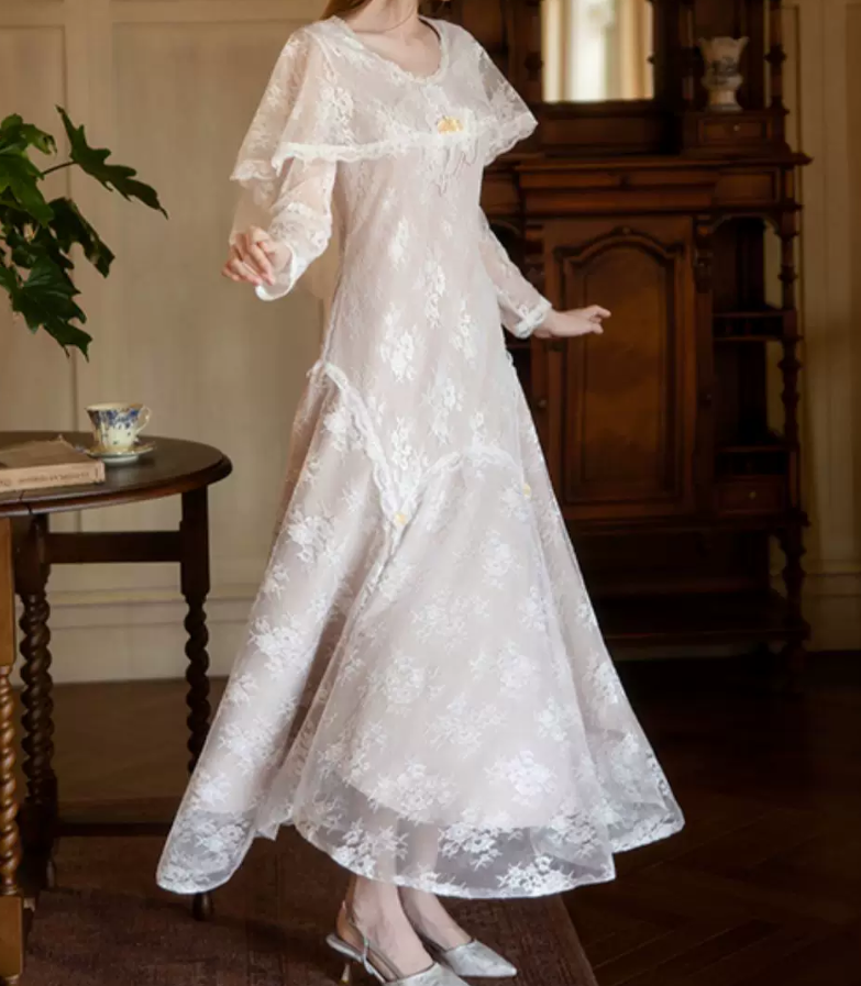 Unique Jewel Neck White Prom Dress Lace Long Sleeve Mermaid Evening Dress C9837