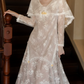 Unique Jewel Neck White Prom Dress Lace Long Sleeve Mermaid Evening Dress C9837