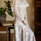 Unique Jewel Neck White Prom Dress Lace Long Sleeve Mermaid Evening Dress C9837