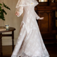 Unique Jewel Neck White Prom Dress Lace Long Sleeve Mermaid Evening Dress C9837