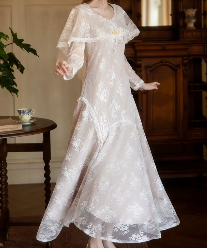 Unique Jewel Neck White Prom Dress Lace Long Sleeve Mermaid Evening Dress C9837