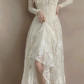 Attractive Square Neck White Prom Dress Appliques Long Sleeve A-Line Evening Dress C9838
