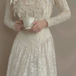 Attractive Square Neck White Prom Dress Appliques Long Sleeve A-Line Evening Dress C9838