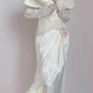 Alluring U Neck White Prom Dress Lace Satin Long Sleeve Sheath Evening Dress C9839