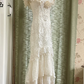 Sleek V Neck Tiered Prom Dress White Lace Mermaid Evening Dress C9843