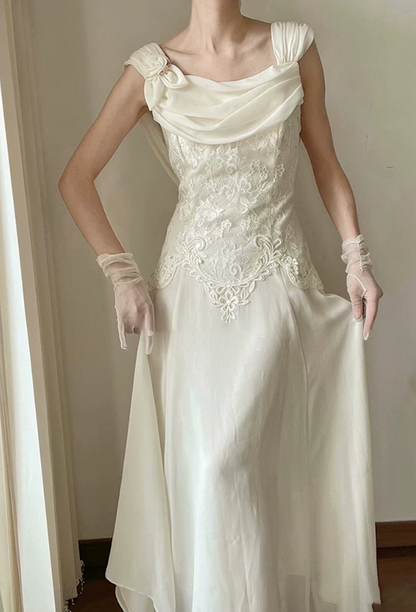 Elegant Square Neck Wedding Dresses Lace A-Line Bridal Dress C9844