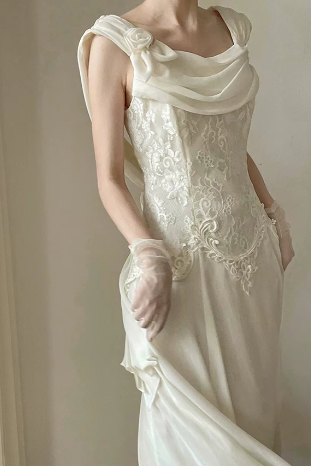 Elegant Square Neck Wedding Dresses Lace A-Line Bridal Dress C9844