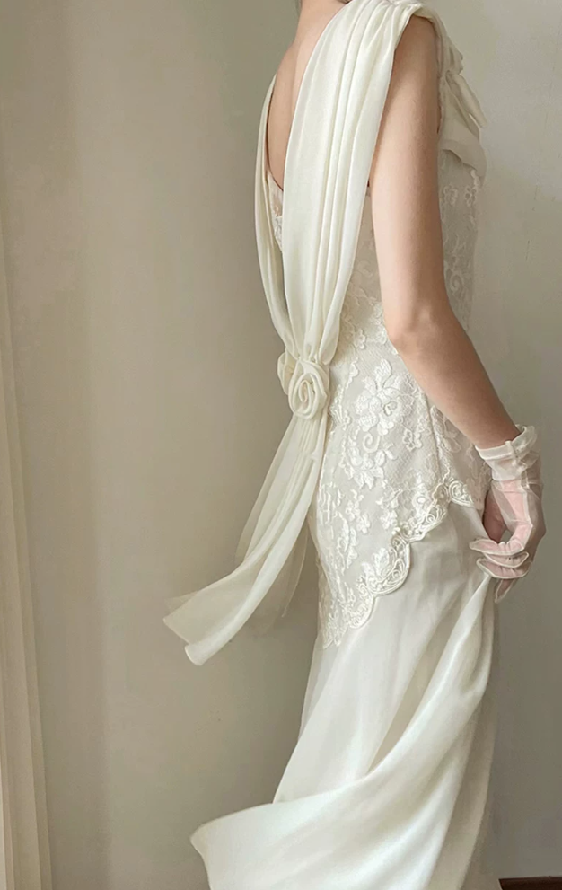 Elegant Square Neck Wedding Dresses Lace A-Line Bridal Dress C9844
