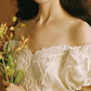 Enchanting Off-Shoulder Lace Wedding Dresses Satin Short Sleeve A-Line Bridal Dress C9847