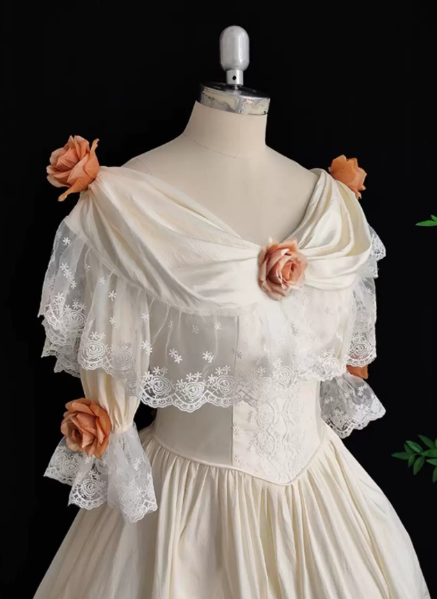 Vintage Off-Shoulder Lace Wedding Dresses Satin Long Sleeve Floral A-Line Bridal Dress C9848