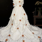 Vintage Off-Shoulder Lace Wedding Dresses Satin Long Sleeve Floral A-Line Bridal Dress C9848