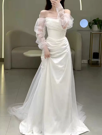 Superbe robe de mariée sirène bustier en satin et tulle, longue et en dentelle, C4563