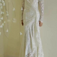 Unique Off-Shoulder Lace Wedding Dresses Long Sleeve Sequins Mermaid Bridal Dress C9854
