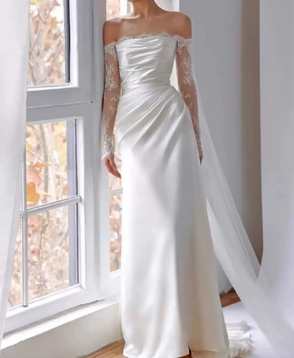 Superbe robe de mariée sirène bustier en satin et tulle, longue et en dentelle, C4563