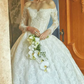 Glam Off-Shoulder Lace Wedding Dresses Long Sleeve A-Line Bridal Dress C9856