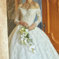 Glam Off-Shoulder Lace Wedding Dresses Long Sleeve A-Line Bridal Dress C9856