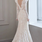 Sleek V Neck Lace Wedding Dresses Long Sleeve Sequins Mermaid Bridal Dress C9858