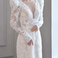 Sleek V Neck Lace Wedding Dresses Long Sleeve Sequins Mermaid Bridal Dress C9858