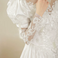 Vintage High Collar Beading Wedding Dresses Satin Long Sleeve A-Line Bridal Dress C9862