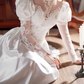 Vintage High Collar Beading Wedding Dresses Satin Long Sleeve A-Line Bridal Dress C9862