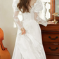 Vintage High Collar Beading Wedding Dresses Satin Long Sleeve A-Line Bridal Dress C9862